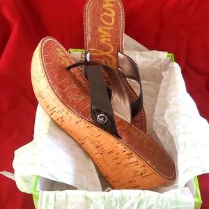 Black patent leather Sam Edelman Cork heel wedge